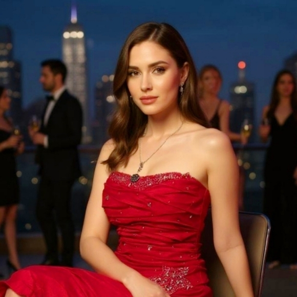 Cinderella Divine ✦ Red Strapless Prom Dress ✦ Lace-Up ✦ Bubble Hem ✦ Sz S ✦ NWT - Picture 2 of 8